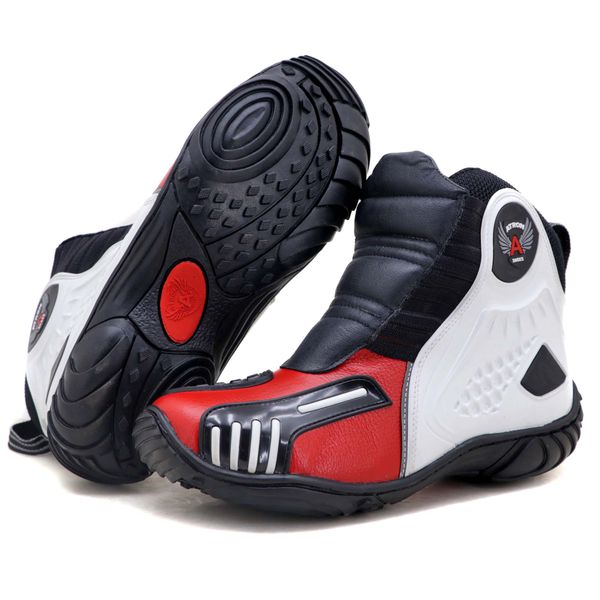 Bota motociclista Atron Shoes AS-HIGHWAY em couro legítimo semi-impermeável emborrachada Com elástico na cor Vermelho 408