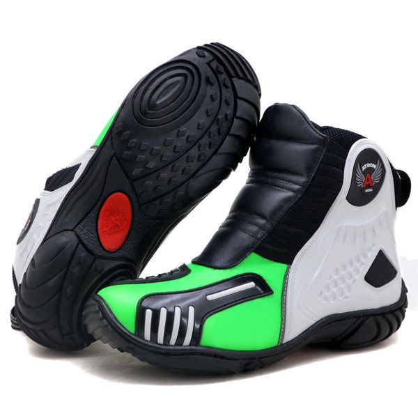 Bota motociclista Atron Shoes AS-HIGHWAY em couro legítimo semi-impermeável emborrachada Com elástico na cor Verde Limão 408