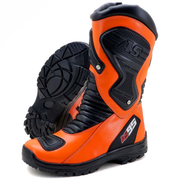Bota Motociclista AS95-PRO em couro legítimo na cor Laranja 405 - LANÇAMENTO