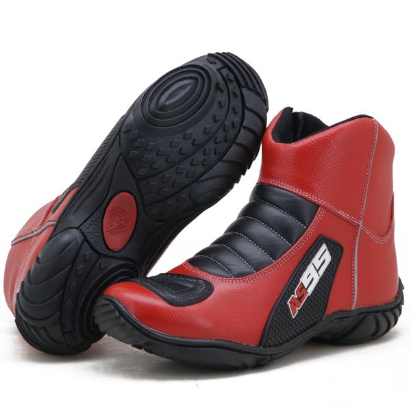 Bota motociclista semi-impermeável com refletivo nas cores vermelho com preto 308