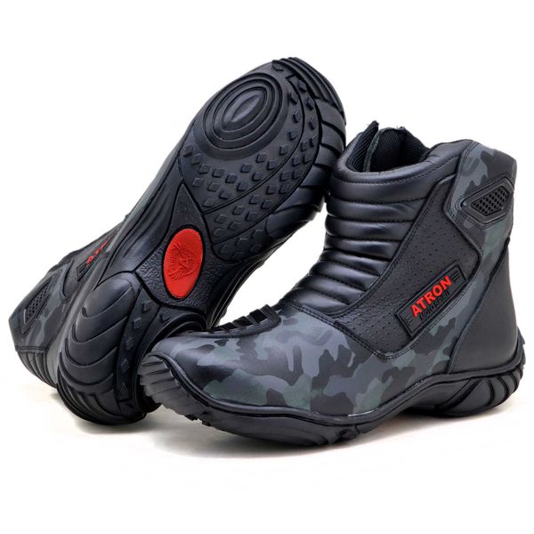 Bota motociclista em couro legítimo AS-SPIRIT semi-impermeável respirável na cor cinza camuflado 410