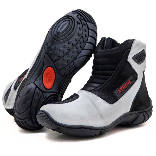 Bota motociclista em couro legítimo AS-SPIRIT semi-impermeável respirável na cor ASFALTO 410