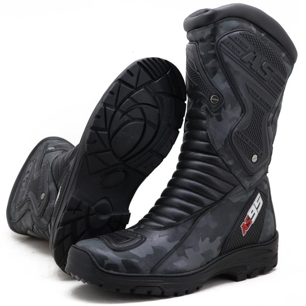 BOTA MOTOCICLISTA AS95-PRO EM COURO LEGÍTIMO NA COR CINZA CAMUFLADO 405 - LANÇAMENTO