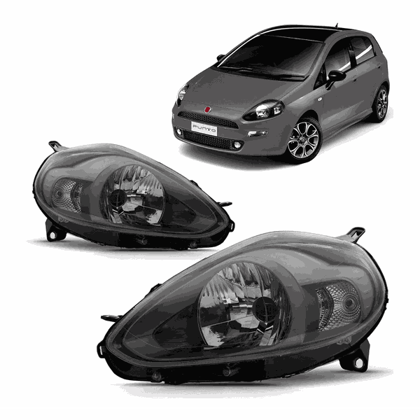 Farol Fiat Punto 2013 á 2017 Máscara Cinza- Importado