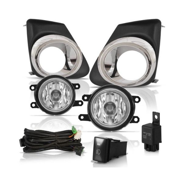 Kit Farol de Milha Corolla 2012 a 2014 Moldura Cromada Botão Original Suns