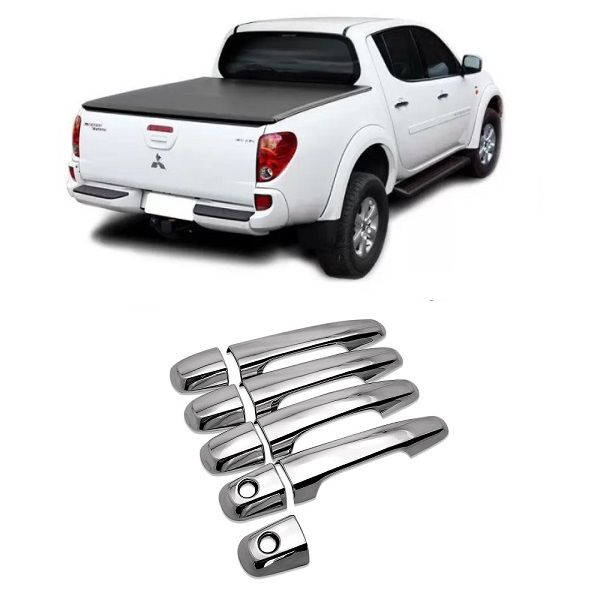 Aplique Capa Maçaneta L200 Triton 2008 a 2019 e Pajero Dakar 2009 a 2013 4 Portas Cromada ShekParts