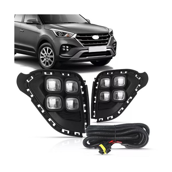 Kit Farol de Milha Hyundai Creta 2016 a 2019 4 Led Moldura Suns