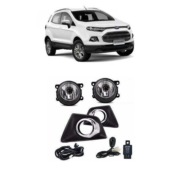 Kit Farol de Milha Ecosport 2013 a 2017 Moldura Cromada e Botão Alternativo Suns