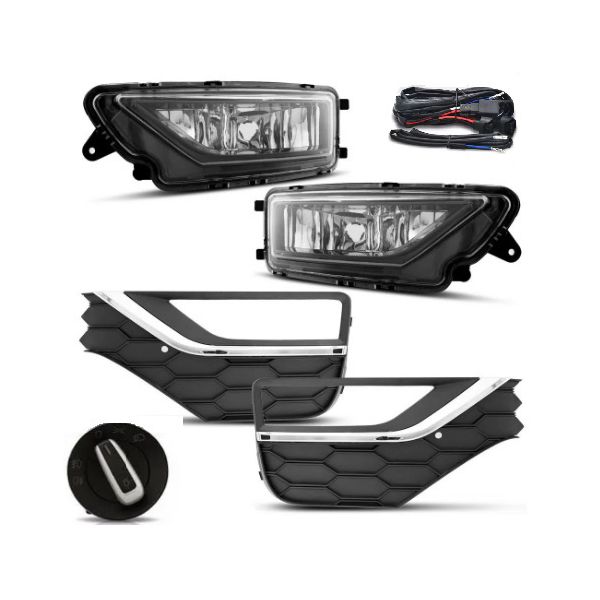 Kit Farol de Milha Amarok 2018 a 2020 Moldura Cromada e Botão Modelo Original Suits