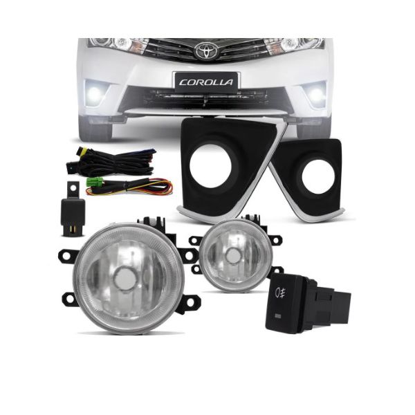 Kit Farol de Milha Corolla 2015 a 2017 Moldura Cromada e Botão Modelo Original Suits