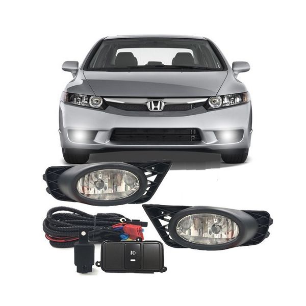 Kit Farol de Milha Civic 2009 a 2011 Moldura Preta e Botão Modelo Original Suits