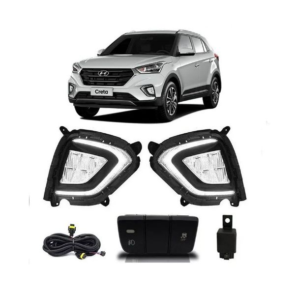 Kit Farol de Milha Creta 2020 a 2021 Led Drl com Seta Botão Modelo Original Suits