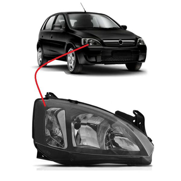 Farol Corsa 2008 a 2012 Mascara Negra Direito