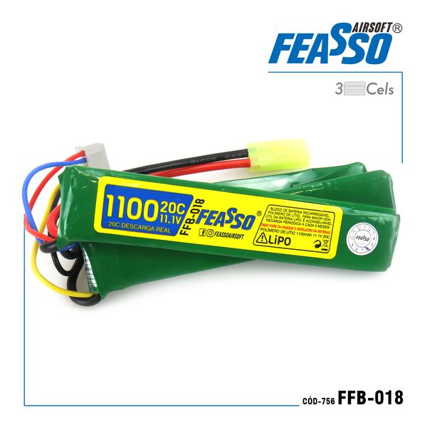 Bateria airsoft lipo 11.1-3s-1100mah-20c- fb 018 