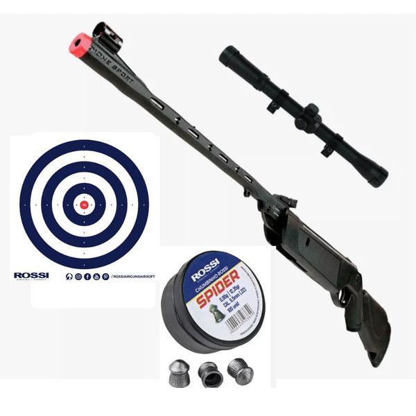Carabina de Pressão Rossi Dione Sport 5,5mm + Luneta 4x20 + chumbinho Rossi Spider 5.5