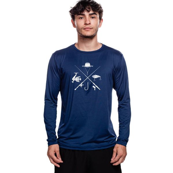 Camisa Manga Longa Masculina Dry Fit Bad Fish - Azul Marinho