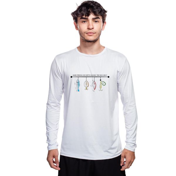 Camisa Manga Longa Masculina Dry Fit Bad Fish Isca Boa - Branco
