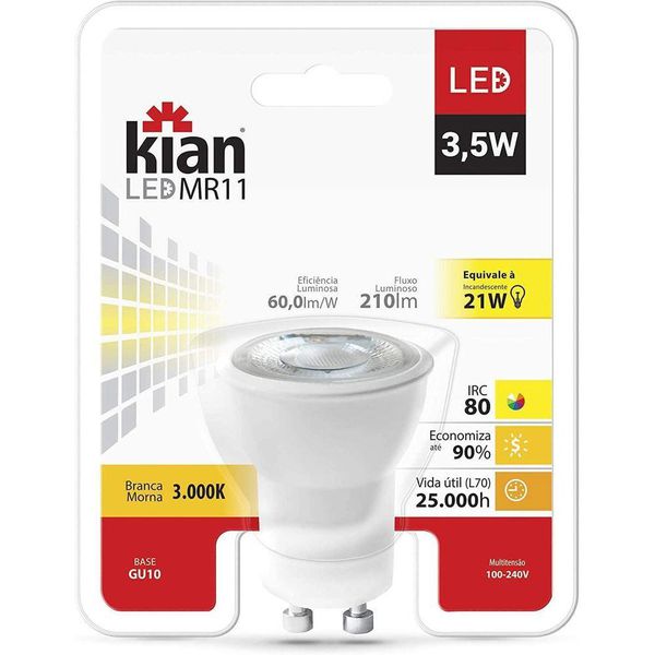 LÂMPADA LED MR11 3,5W 3000K BIVOLT DIMERIZAVEL