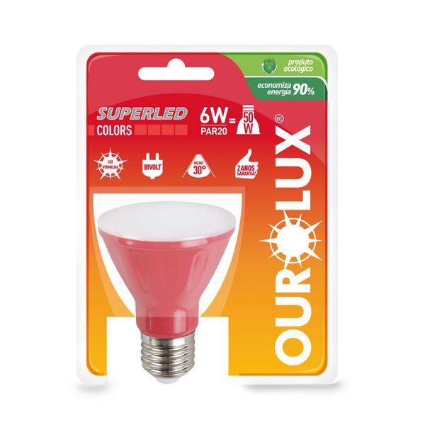 LÂMPADA LED PAR20 6W VERMELHO BIVOLT 