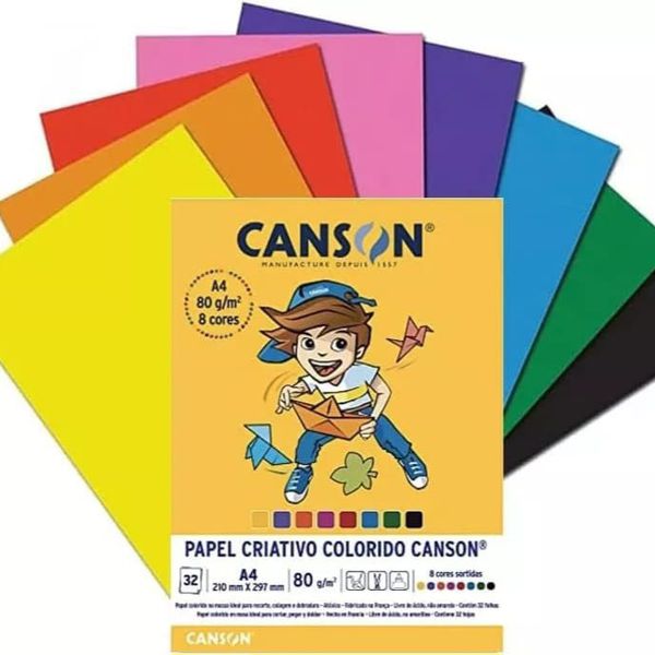 Bloco de Papel Colorido Criativo A4 Canson - 8 Cores, 80g, 32 Folhas