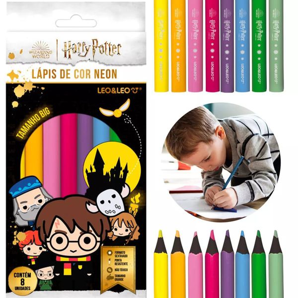 Lápis Sextavado Neon Harry Potter 8 Cores - Leo e Leo