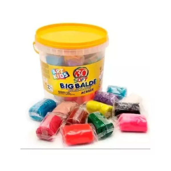 Big Balde Massinha Acrilex c/ 30 Massas - 1,5kg - Cores Vibrantes