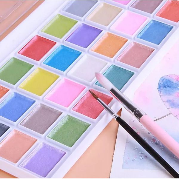Aquarela Picnic Perolizada C/28 Cores + Pincel Leonora