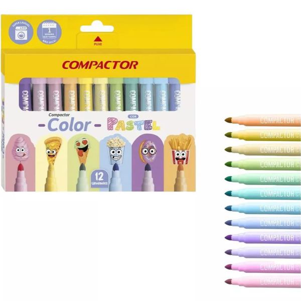 Canetinhas Cores Pastel 12 Cores Compactor 