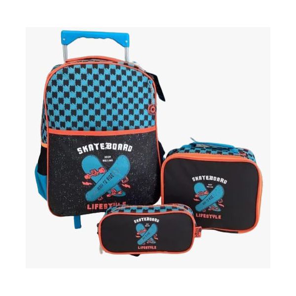 Kit Mochila Lancheira E Estojo Skateboard Sortidas- Yins