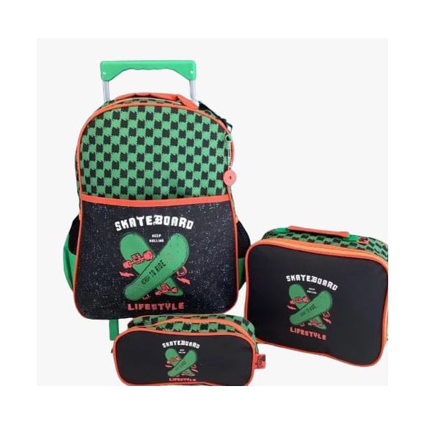 Kit Mochila Lancheira E Estojo Skateboard Sortidas- Yins