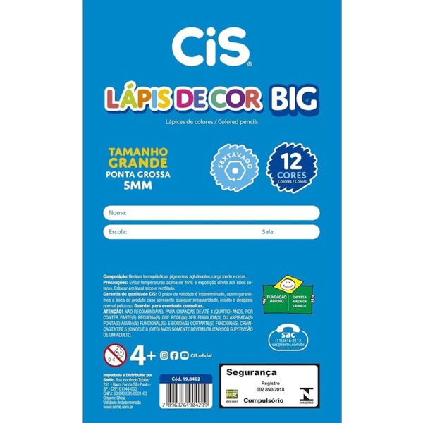 LAPIS DE COR 12 CORES BIG JUMBO CIS