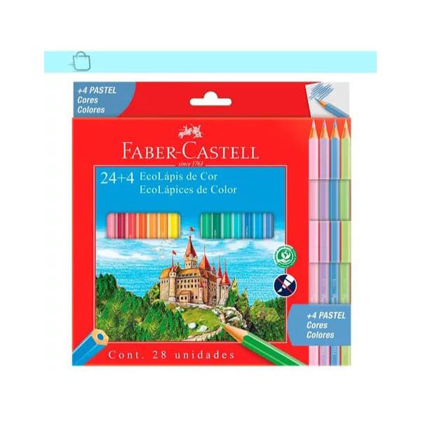 LAPIS DE COR 24 CORES + 4 PASTEL FABER CASTELL