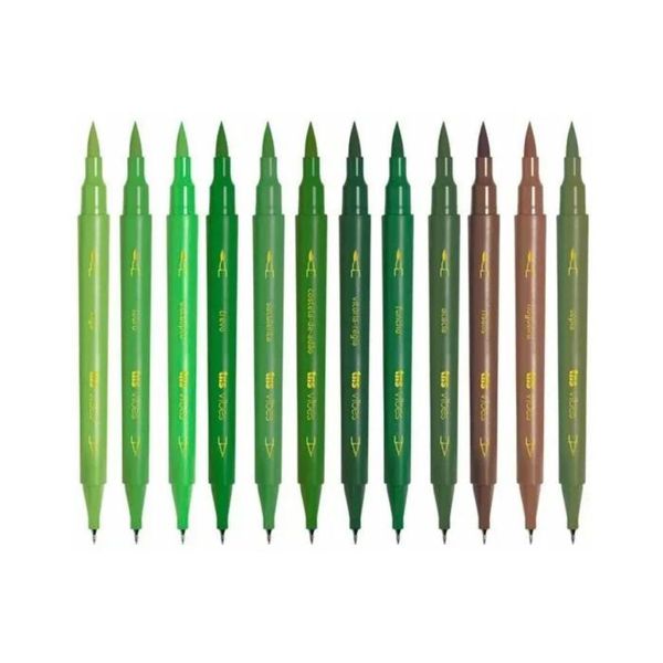 Conjunto de Canetas Hidrográficas Tris - 12 Cores Botanica Sketch Dual