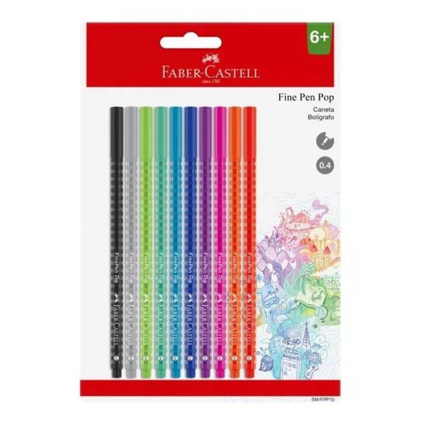 Caneta Ponta Fina Fine Pen Pop - 10 Cores Faber-Castell