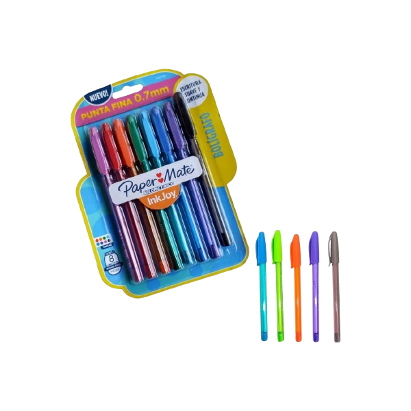 Kit Canetas Esferográficas InkJoy 0,7mm - Paper Mate 8 Cores