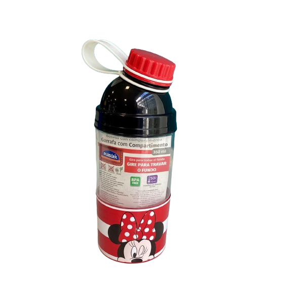  Garrafa Minnie 360ml com Compartimento - Plasutil