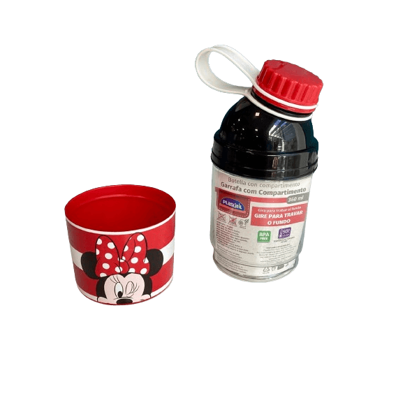  Garrafa Minnie 360ml com Compartimento - Plasutil