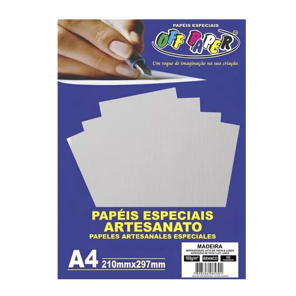 Papel Madeira Branco 180g - 50 Folhas Off Paper