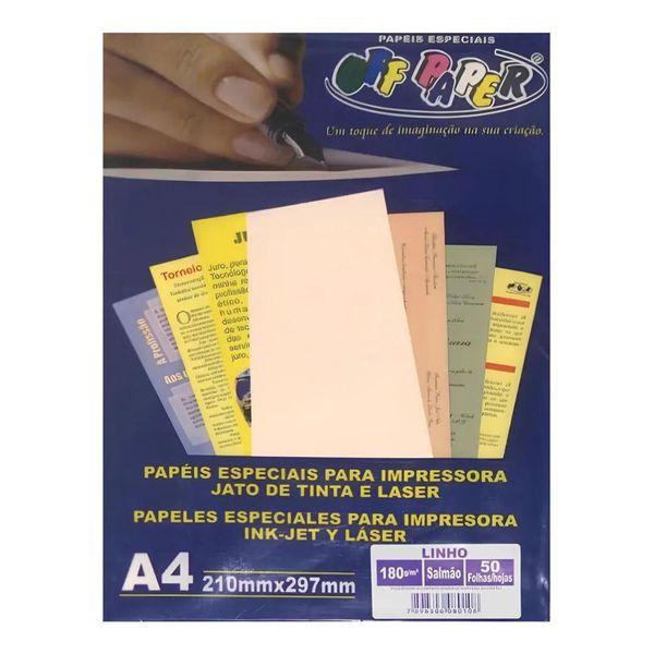 Papel Linho Off Paper Salmão 180g - Pacote com 50 Folhas