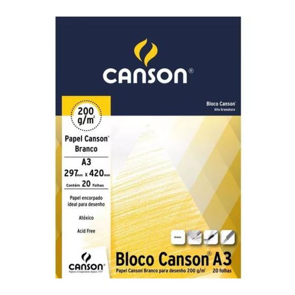 Bloco de Desenho Profissional A3 Canson 200g 20 Folhas