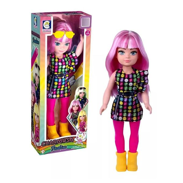 Boneca Charmosa Fashion Cabelo Rosa - Cotiplás
