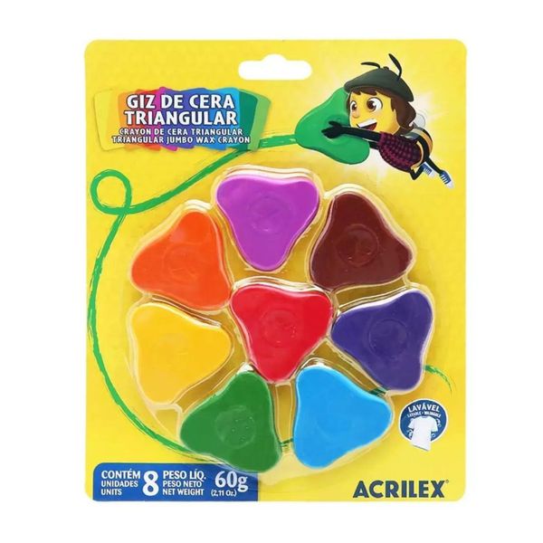 Giz de Cera Triangular 8 Cores Acrilex