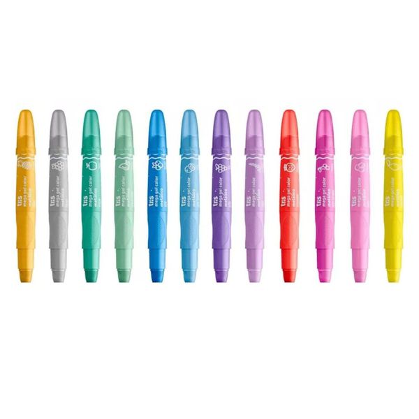 Giz de Cera Retrátil Mega Gel Metálico 12 Cores