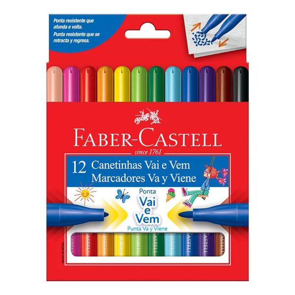 Canetinha Hidrográfica Ponta Vai E Vem 12 Cores Faber Castell