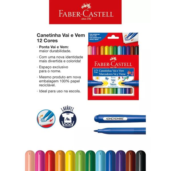 Canetinha Hidrográfica Ponta Vai E Vem 12 Cores Faber Castell