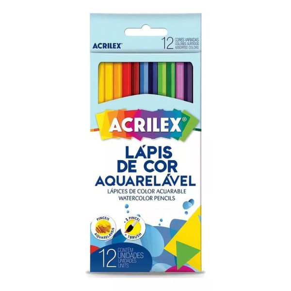Lápis de Cor Aquarelável 12 Cores + Pincel Acrilex
