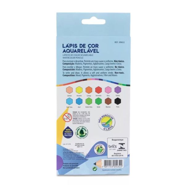 Lápis de Cor Aquarelável 12 Cores + Pincel Acrilex