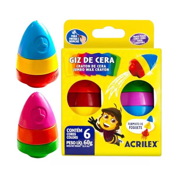 Giz de Cera 6 Cores Foguete Acrilex 