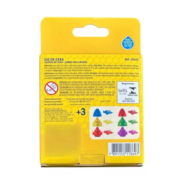Giz de Cera 6 Cores Foguete Acrilex 