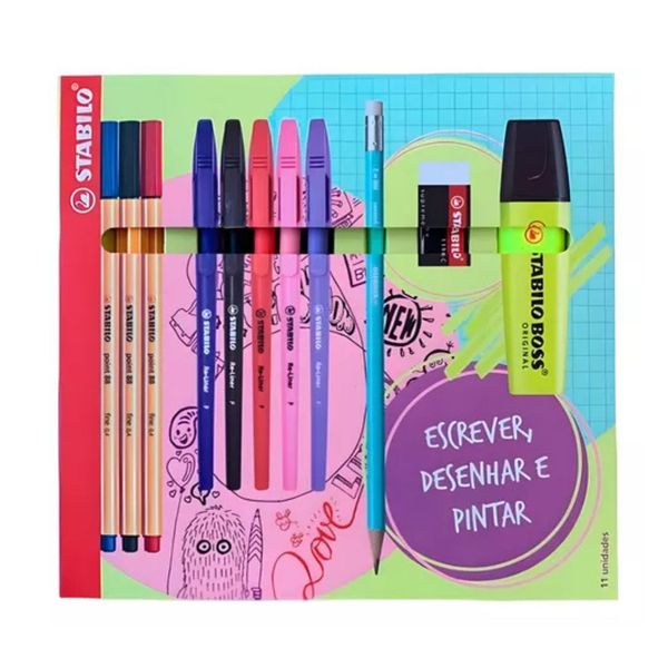 Kit Stabilo Escrever, Desenhar e Pintar com 11 Peças Stabilo